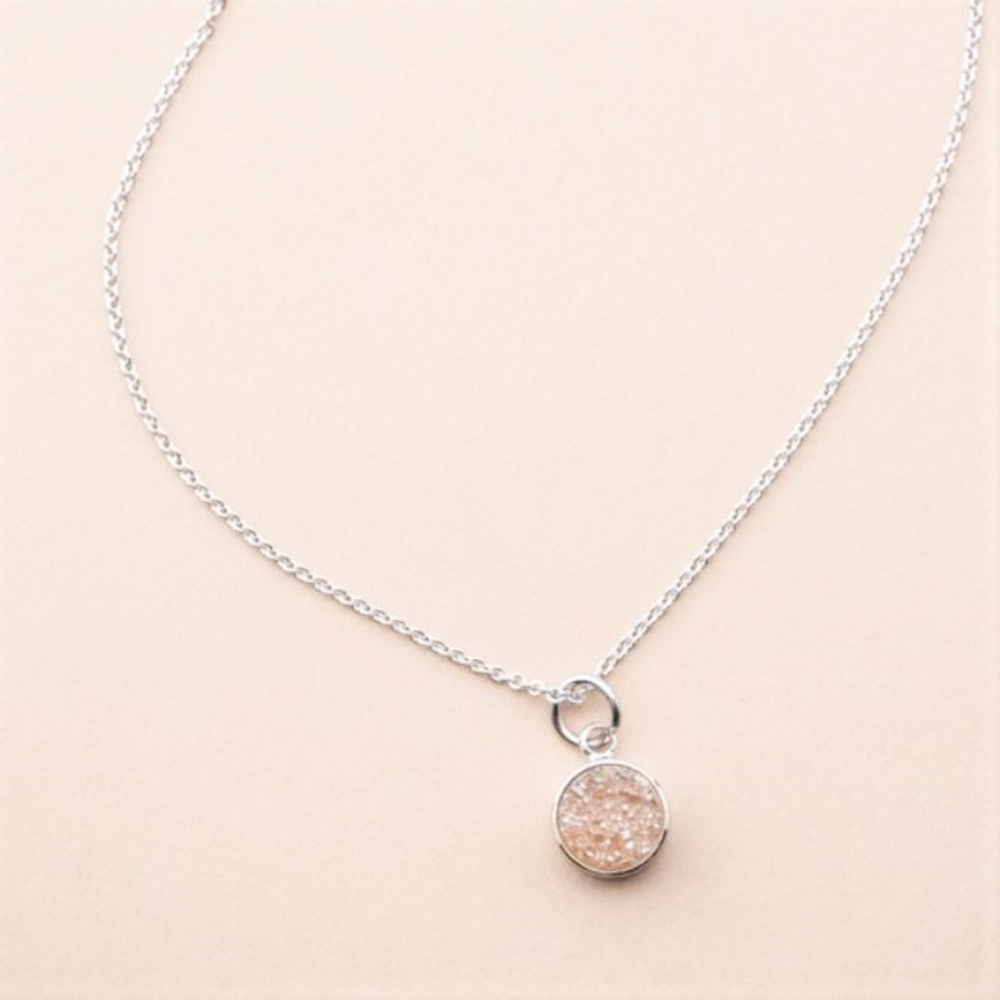 Pink Kaleidoscope Druzy Necklace 10K White Gold